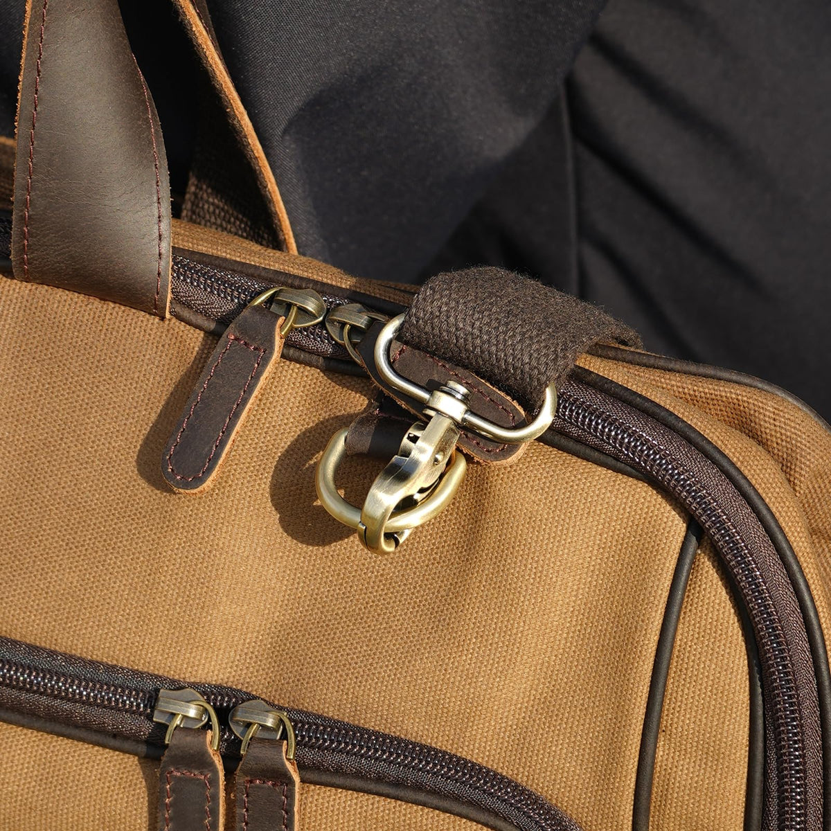 Polare Waxed Canvas Full Grain Leather Trim Garment Carry on Bag for Business Travel, Waterproof Hanging Suit Luggage Bag Wrinkle-Free Suit Cover with YKK Zipper and Shoulder Strap