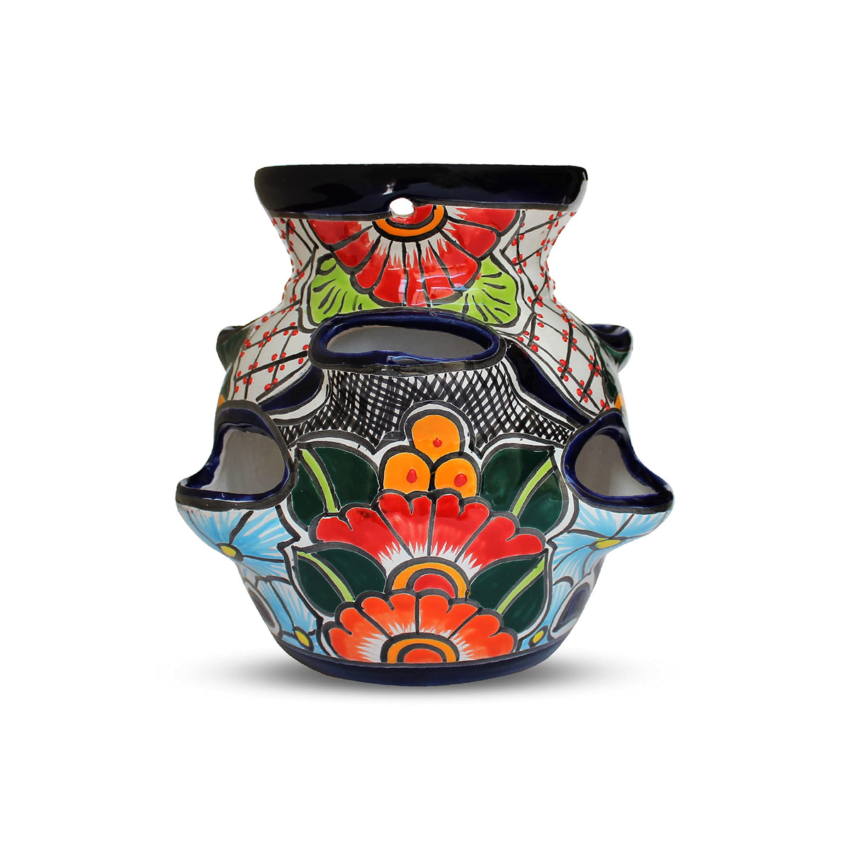 Evergreen Garden Talavera Mexican Strawberry Pottery Ceramic 10 inch Plant Pots | Flower Pots for Indoor Plants | Succulent Planters (10 in. Sky Blue)