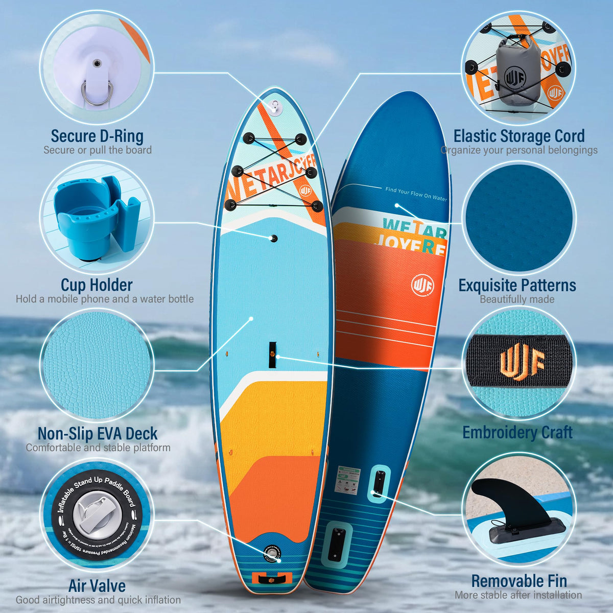 WETARJOYFRE Inflatable Stand Up Paddle Board, 11' x 33" x 6" Extra Wide SUP with Premium Accessories, Non-Slip Deck ISUP for All Skill Levels, Adults, Youth, Fishing, Yoga, Floating on Ocean & Lake