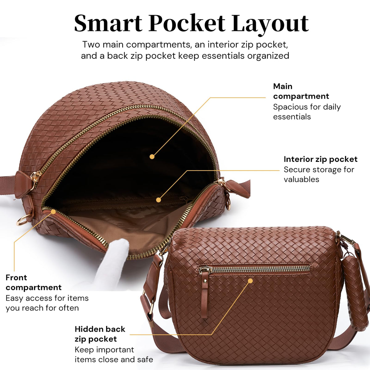 Woven Bum Bags for Women Vegan Leather Crossbody Bag with Coin Purse, Trendy Fanny Packs with Adjustable Wide Strap, Spacious Sling Shoulder Purse for Trave