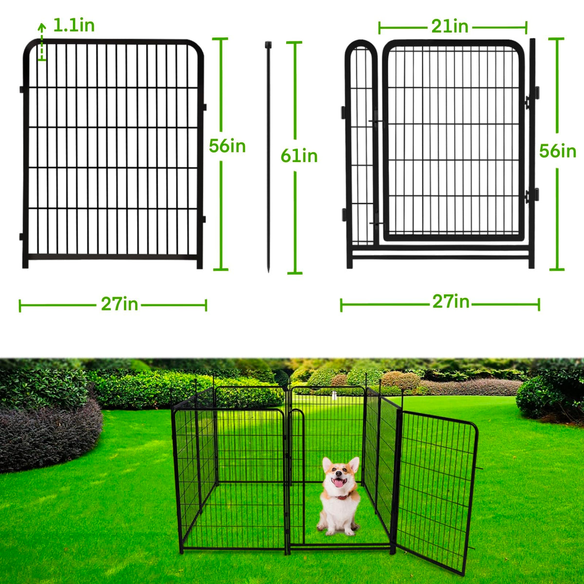 Getlay Tall Garden Fences and Borders for Dogs, 4.6ft High Dog Fence, 6 Panels Total 13.3 Ft Long, Gate 21 inches Wide with Low Sills. Modular Fencing, Dog Fence Outdoor for Yard
