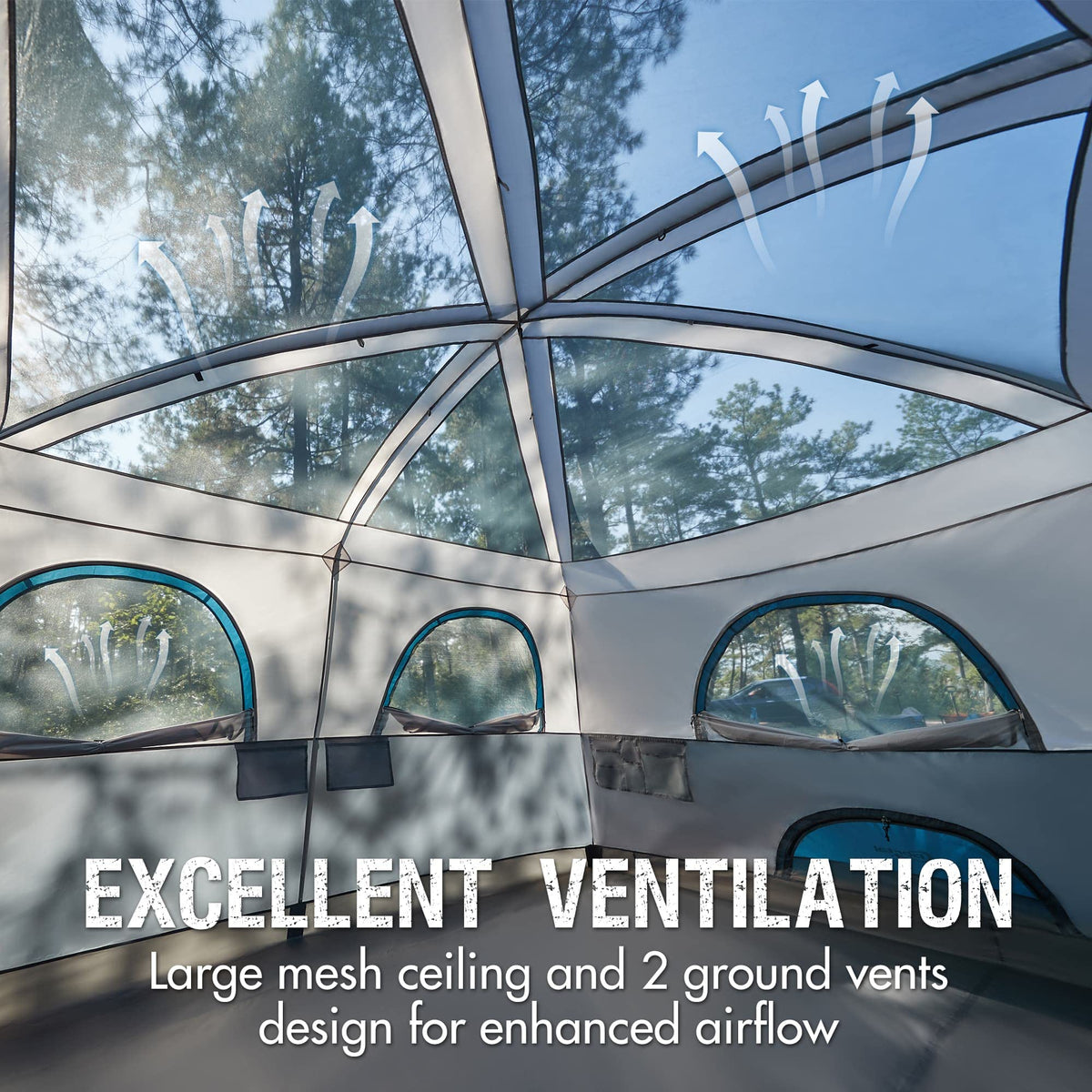 PORTAL Camping Tent, 10 Person Instant Cabin Tent with Rainfly, Large Mesh Windows & Upgraded Ventilation, Portable Big Tents with Carry Bag for Family Outdoor, Backpacking, Hiking, Blue
