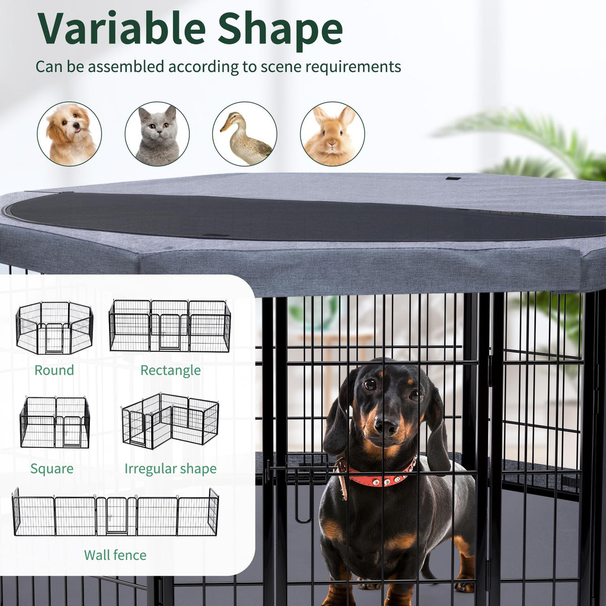 PETIME Dog Playpen,Metal Exercise Puppy Pen Heavy Duty Kennels Yard Fence Indoor/Outdoor 22" W x 24" H 8 Panels Dog Cage with Octagon Top Cover and Bottom Pad