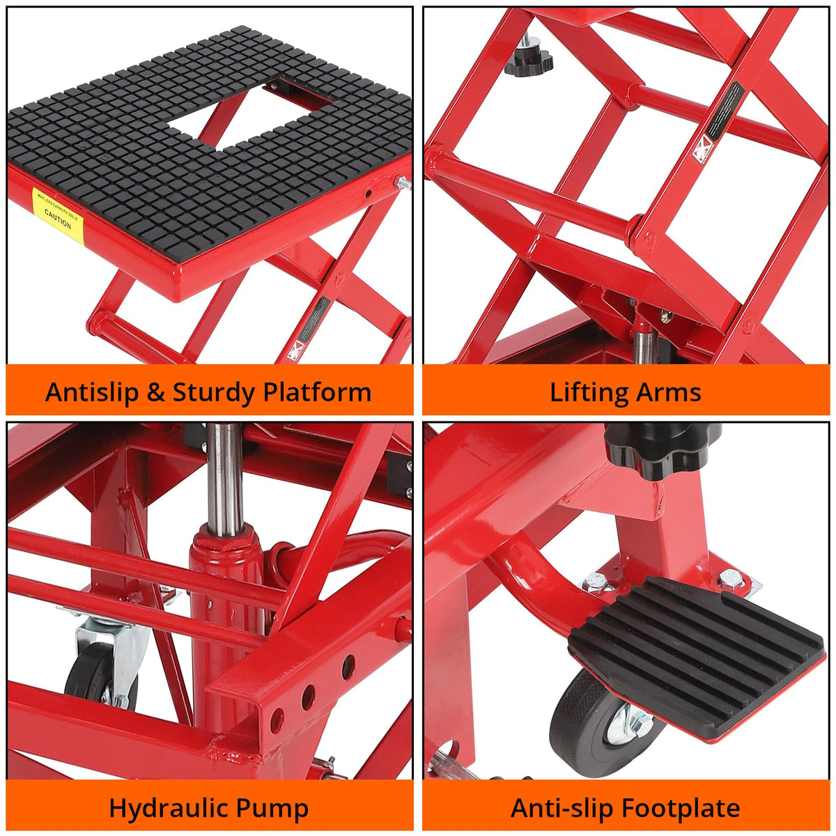 350 Lbs Heavy Duty Hydraulic Motorcycle Lift Jack Table Foot Operated ATV Dirt Bike Scissor Stand with 4 Wheels, Hydraulic Scissor Jack Lift Hoist Stand for Motorcycle ATV UTV Powersports