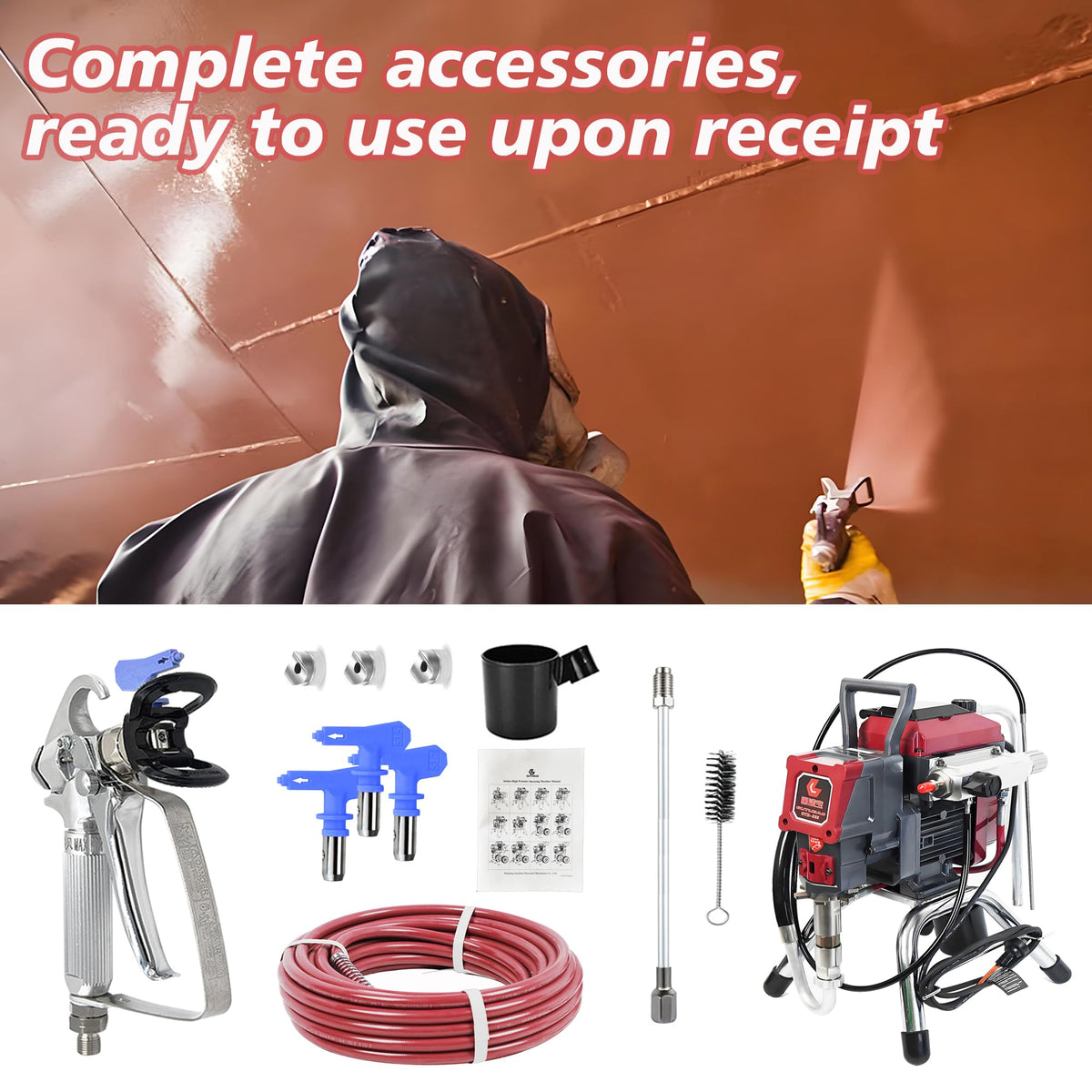 925 Commercial Airless Paint Sprayer, 0.66 GPM High-Efficiency Sprayer with 50ft Hose & 3 Nozzle Tips, Electric Paint Sprayer for House, Fence, Deck, 3-Year Warranty (Commercial Series)