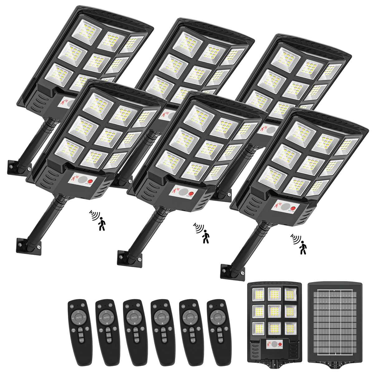 Sunwish 6 Pack Solar Lights Outdoor 6500K Solar Street Lights Outdoor, Solar Dusk to Dawn Outdoor Lights with RemoteControl,Motion Sensor IP66 Waterproof Flood Lights for Yard,Parking Lot