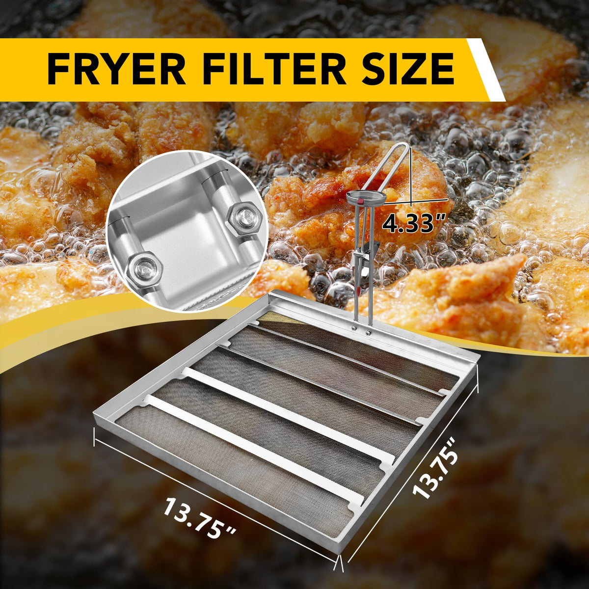 ZUCCIO Commercial 13.75 x 13.75 inch stainless steel fryer filter -550 micron mesh can replace Frymat TK45 fryer - compatible with Avantco and Pitco fryers - extends the life of cooking oil by 40%