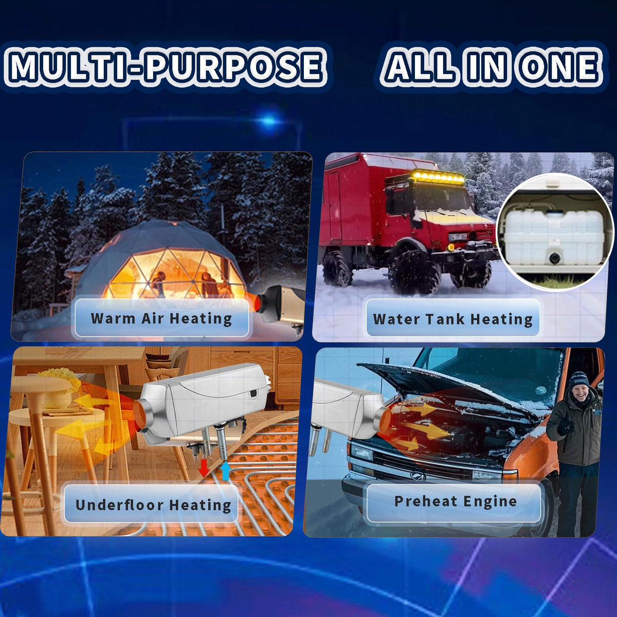 Diesel Air Heater 7KW, 12V Diesel Parking Heater Air Heater Water Heater Integrated Machine, Auto Temp Control, Diesel Heater with Repair Kit & 9L Tank for Trucks, Trailers, Boats, RVs and Motor-homes