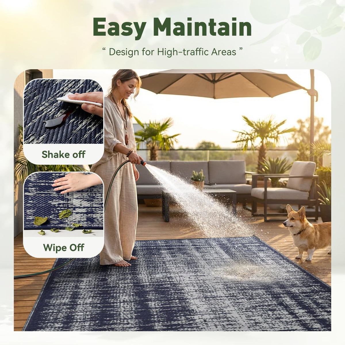 MontVoo Outdoor Rug Waterproof 9x18ft Outdoor Patio Rug Mat Reversible Plastic Straw Outside Rug Carpet Outdoor Rugs for RV Camping Picnic Beach Balcony Porch Deck