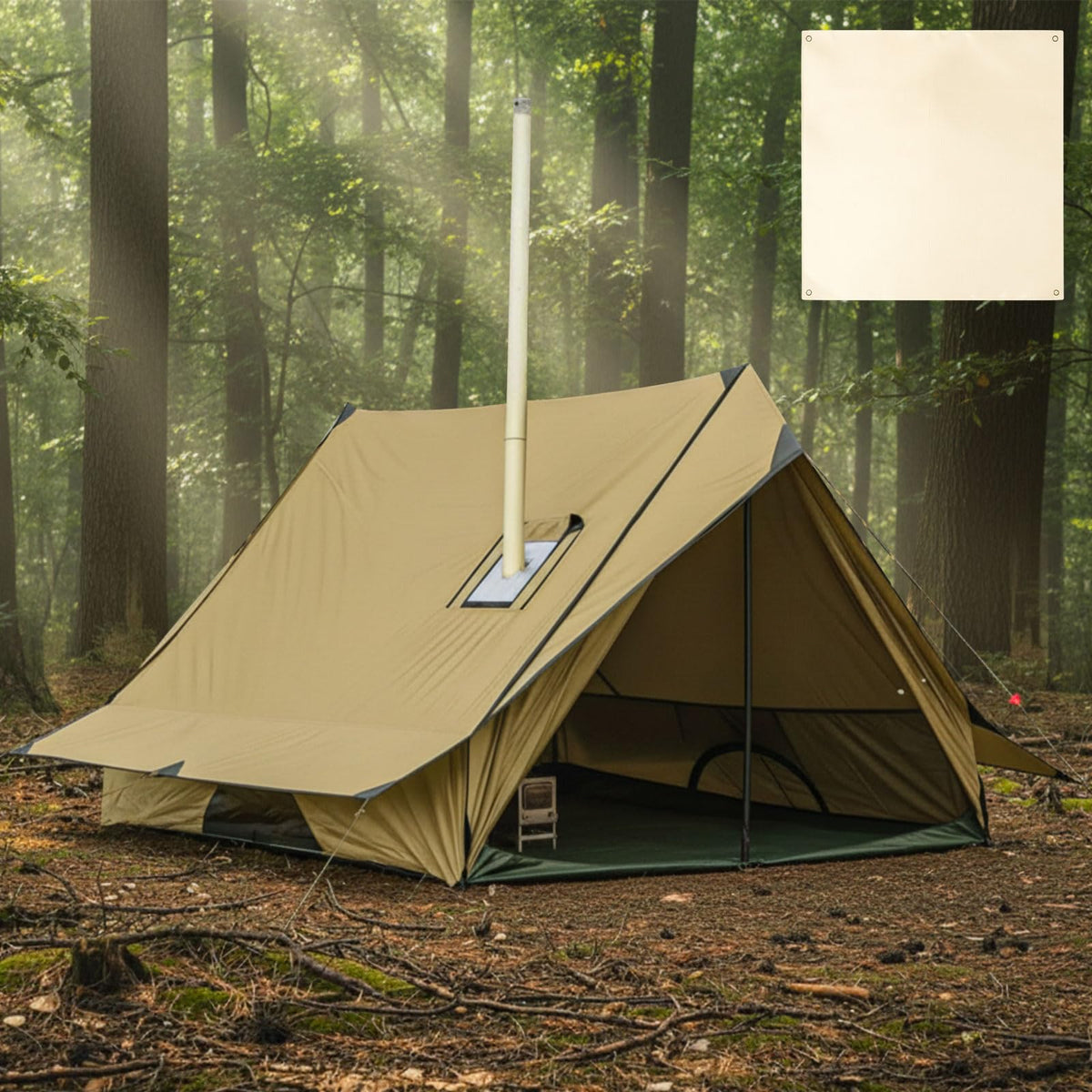 Soulchen Hot Tent with Stove Jack for 2-3 Person Camping, Waterproof Lightweight Bushcraft Tent for Hiking, Backpacking, Outdoor Fishing & Shelter with Poles Stakes & Fireproof Mat