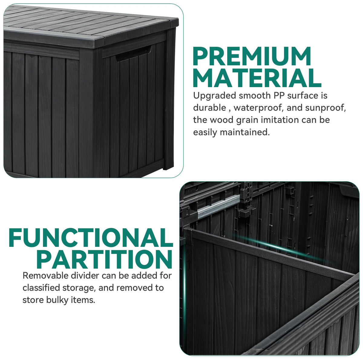 YITAHOME 220 Gallon Large Outdoor Storage XL Deck Box w/Divider for Patio Furniture,Outdoor Cushions, Garden Tools, Sports Equipment and Pool Supplies, Waterproof, Resin, Lockable, Black