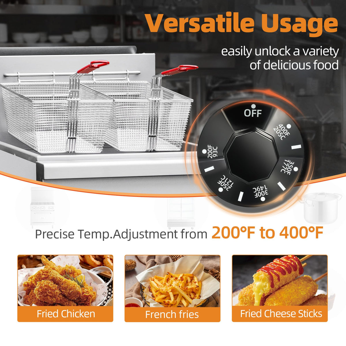 CHUMART Commercial Gas Floor Fryer with 2 Baskets, 90000 BTU Propane Gas Fryer - Only Commercial Use, Precision Temp Control, Stainless Steel Deep Fryer for Restaurants, Fast Food, Food Trucks