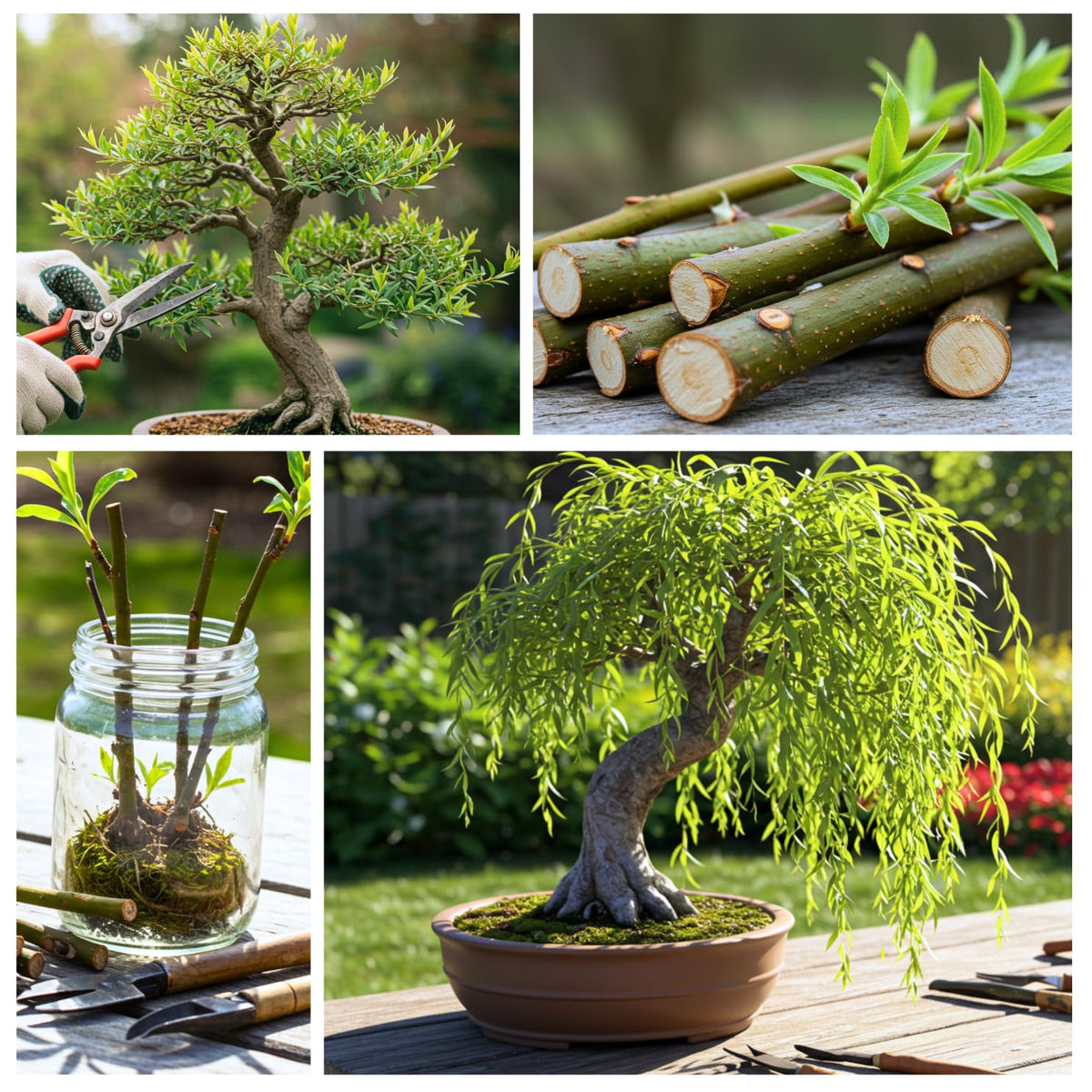 CZ Grain Bonsai Green Weeping Willow Tree Cutting - Thick Trunk Start, Dwarf Bonsai Material