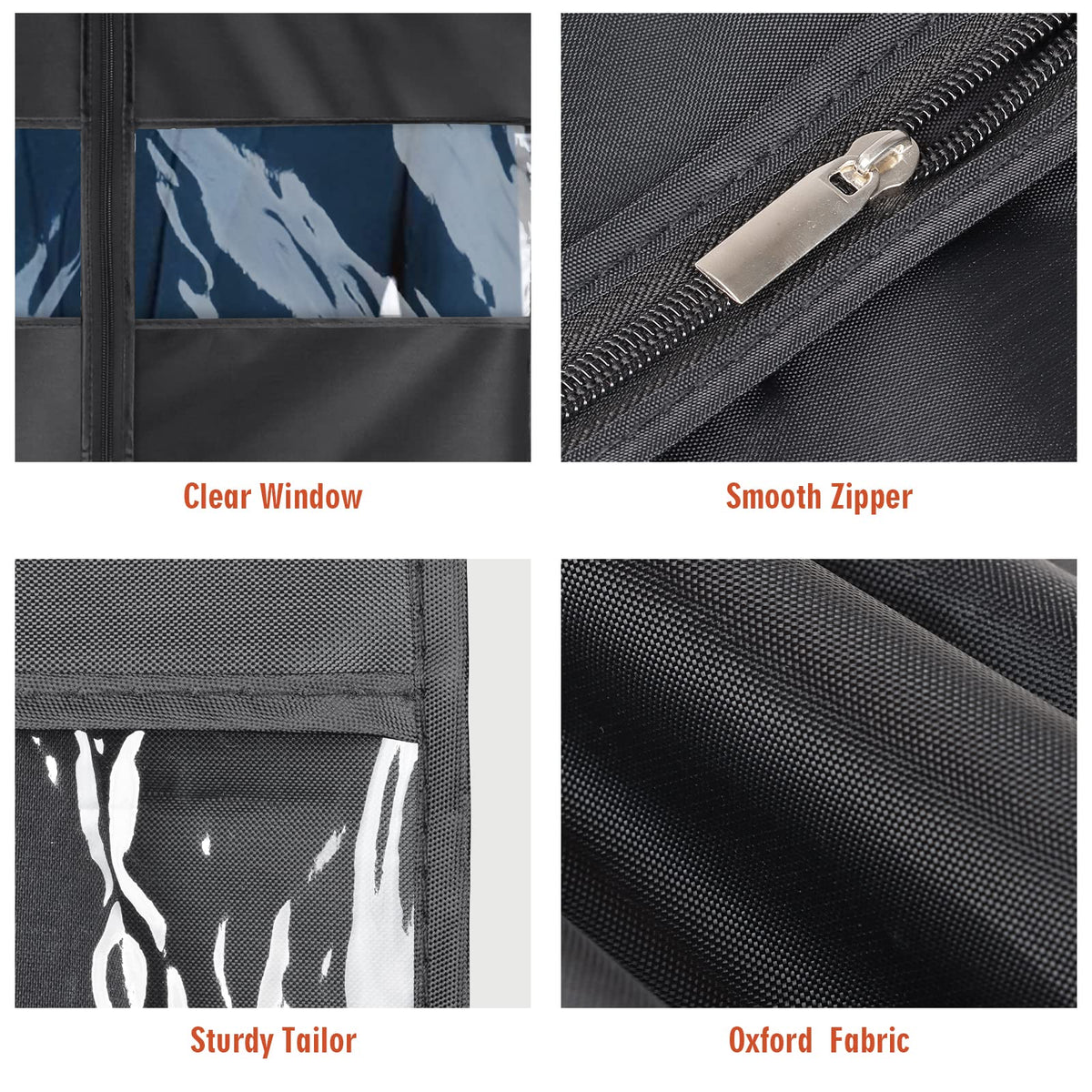 Univivi Garment Bag Suit Bag for Storage and Travel 43 inch, Washable Suit Cover for T-Shirt, Jacket, Suits, Coats, Set of 5, Oxford Fabrics