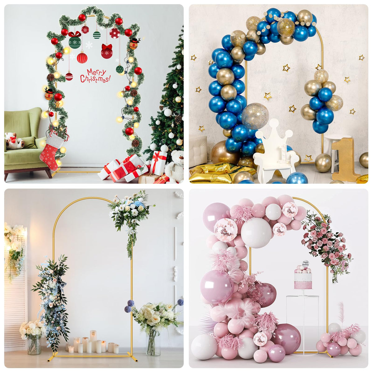 Metal Arch Backdrop Stand 7.2FT Gold Wedding Balloon Arched Backdrop Stand Square Arch Frame for Birthday Valentines Day Party Bridal Baby Shower Ceremony Decoration