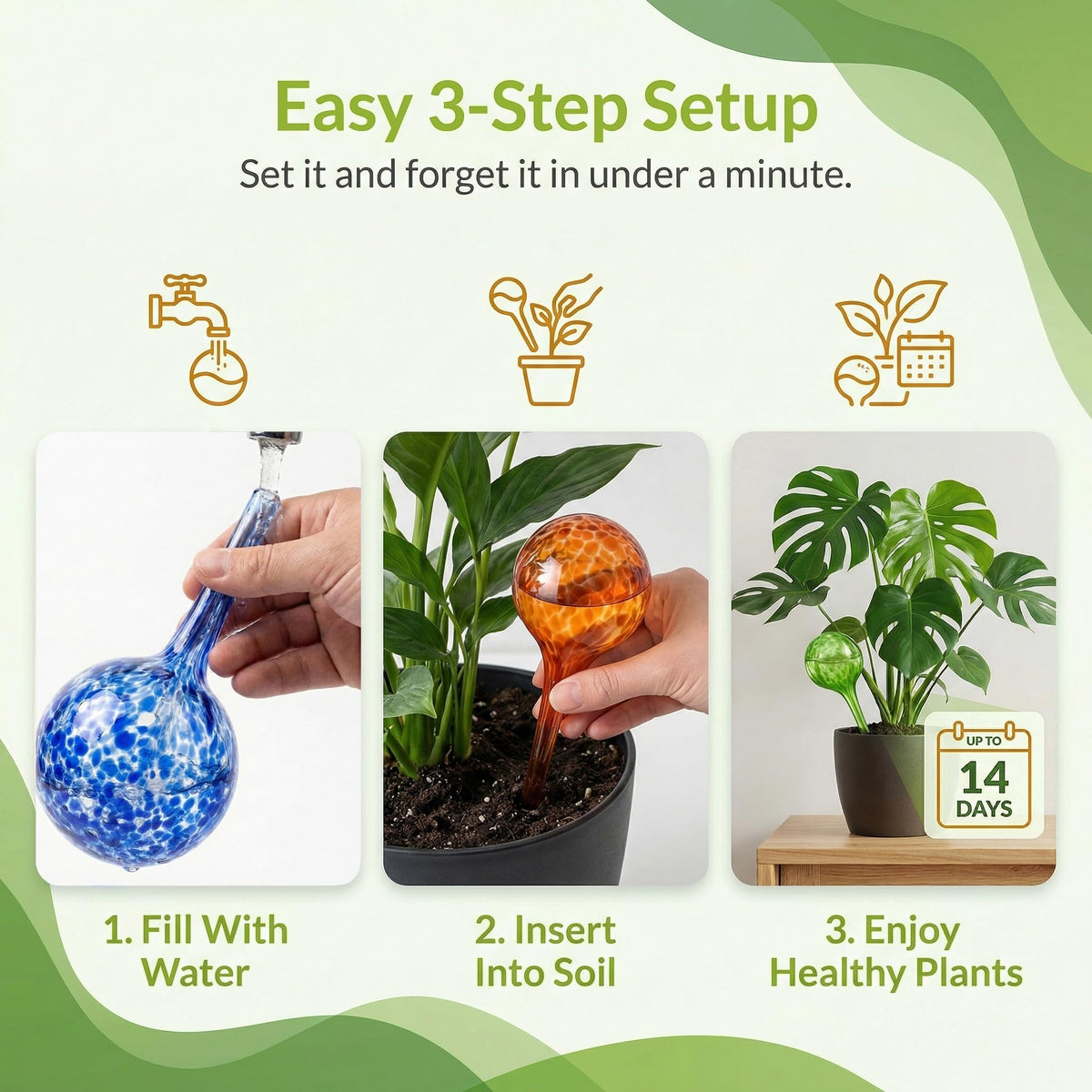 Little Green Leaf Automatic Plant Watering Globes Self Watering Planter Inserts (Set of 6) | Hands Free Multicolor Glass Bulbs | Planter Spikes to Support Indoor & Outdoor Plant Health (100ml)