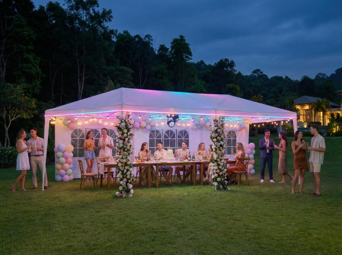 HOTEEL 10x20 Party Tent Outdoor Canopy Tents for Parties with 6 Removable Sidewalls & 2 Doors, Carpas para Fiestas Waterproof for Gazebo Large Backyard Shelter Patio Wedding Events Tent BBQ White