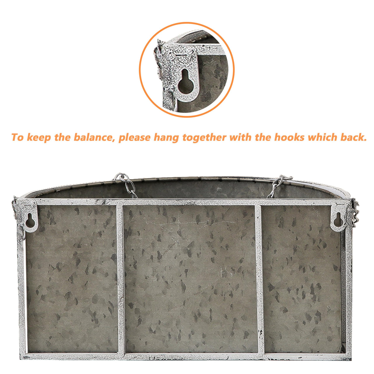 SOFE Farmhouse Galvanized Metal Hanging Planter Basket Set of 2, Unique Hanging Plant Pot Indoor Outdoor, 14 Inch/12inch Flower Pots Holder with Chain Hook, Home Garden Patio Decor
