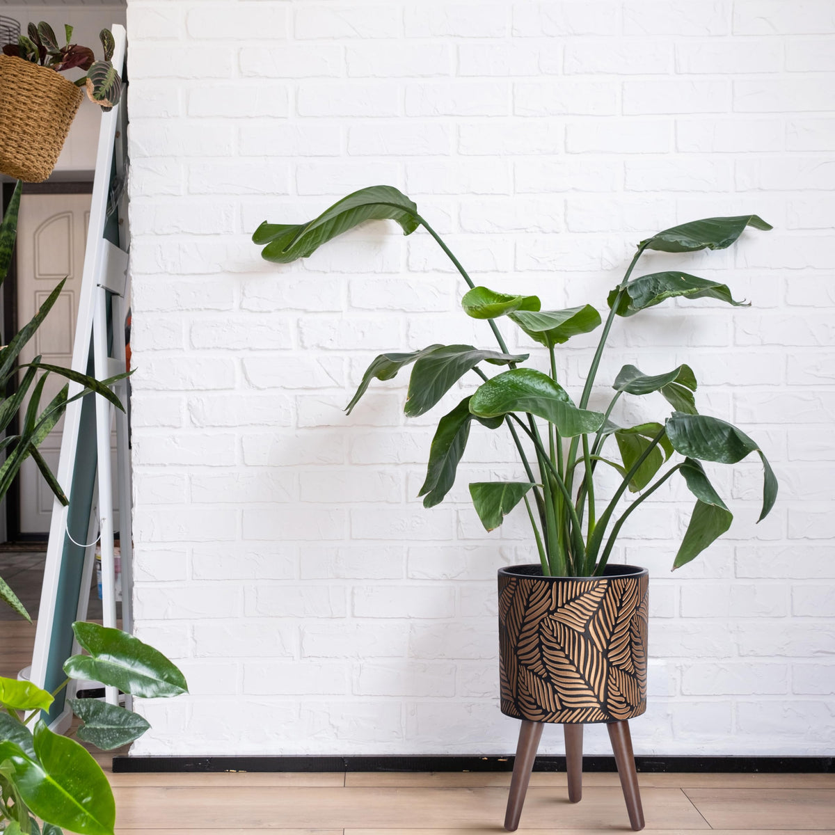 D'vine Dev 10 Inch Planter Pot with Stand, Mid-Century Tall Plant Pot with Legs for Indoor Plants, Medium, Bronze/Grey, 88-L-B-6