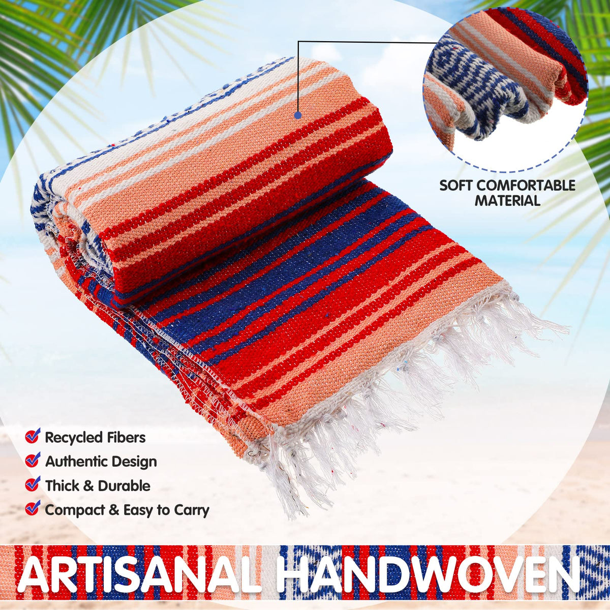 Haull 10 Pcs Large Mexican Blankets Bulk 51" x 71" Mexican Serape Blankets Yoga Authentic Throw Colorful Striped Falsa with Fringed for Outdoor Car Travel Camping Beach Picnic Patio Mat Towel