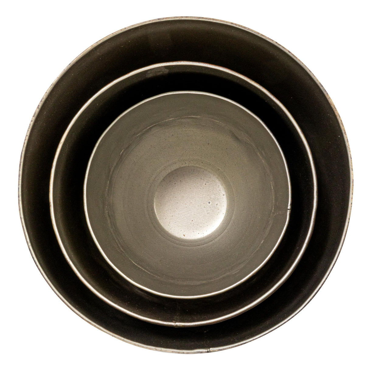 Creative Co-Op Various Round Metal Planters with Distressed Finish, Pewter, Set of 3