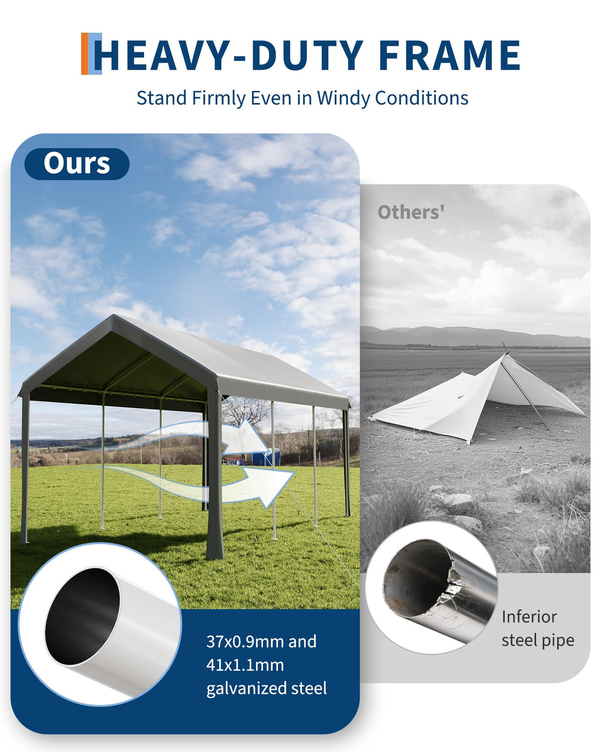 10x20 Ft Heavy Duty Carport, Gray - All-Season Waterproof UV-Resistant Canopy, Portable Garage Boat Shelter Party Tent for SUV, Truck, Outdoor Events