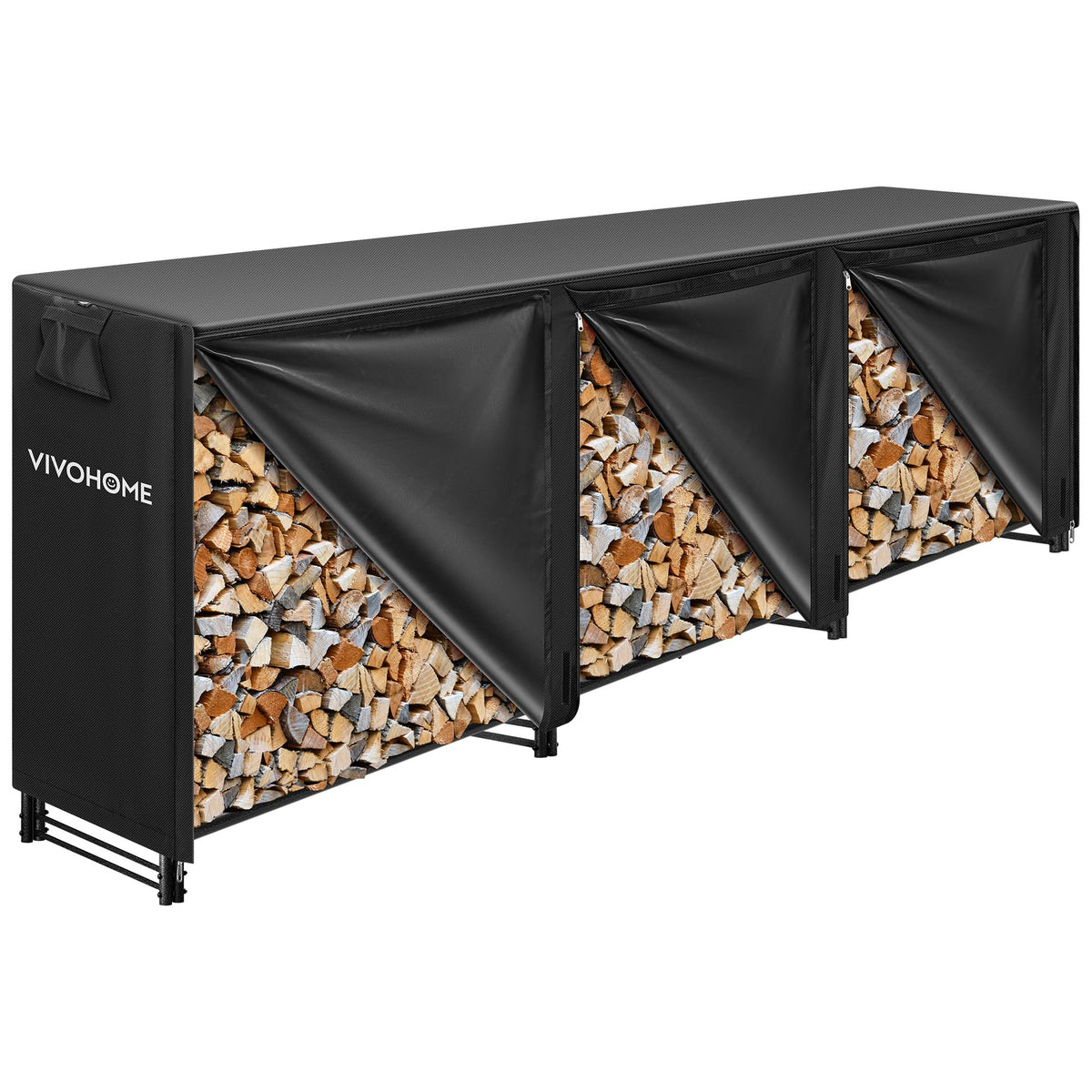 VIVOHOME 12ft Firewood Log Rack Cover, Heavy Duty 600D Oxford, Double Layer Outdoor Weather Resistant with 12 ft Heavy Duty Firewood Rack Outdoor with Cover, Fire Wood Storage Rack