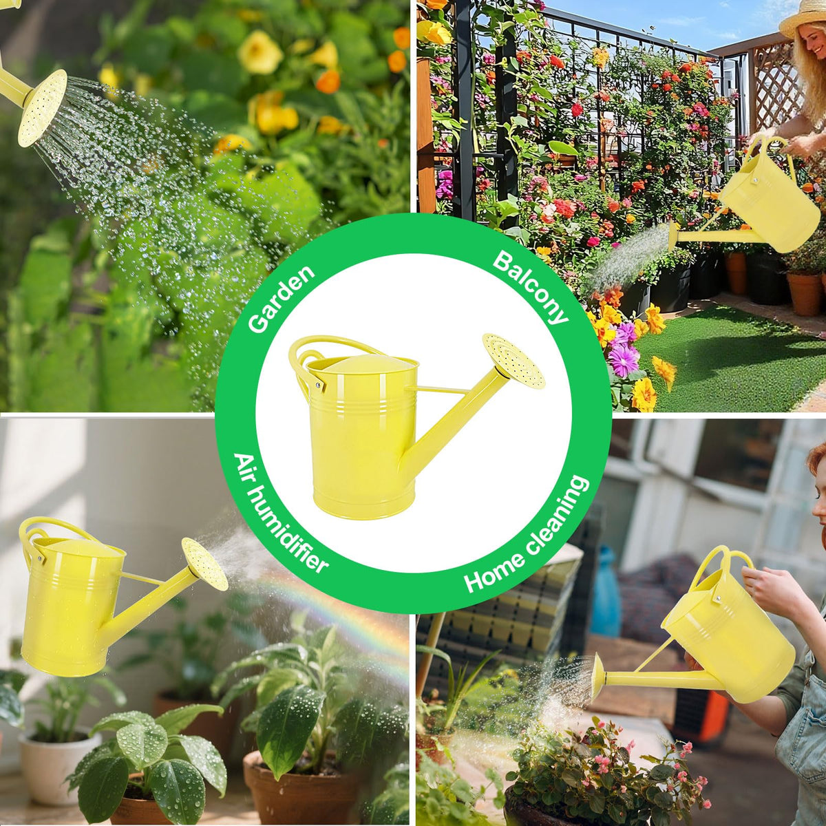 Galvanized Iron Watering Can for Indoor Plants, DIY Watering Cans for House Plant Garden Flower, Long Spout Water Can for Outdoor Watering Plants 6.44L 1.7Gallon (Beige)