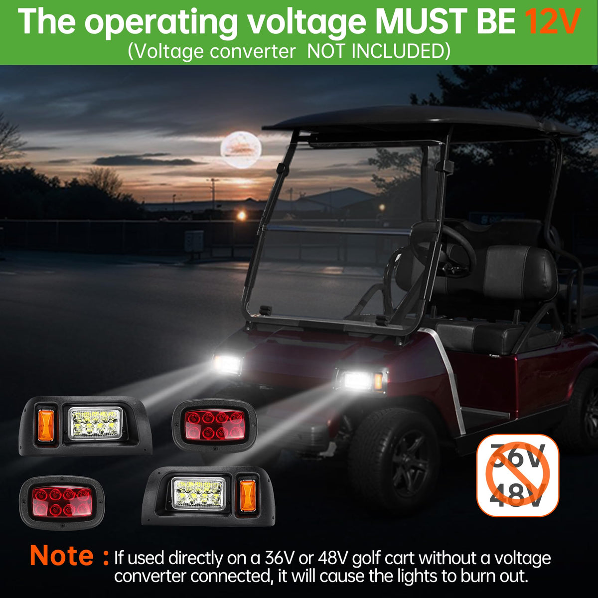 10L0L Golf Cart Light Kit for Club Car DS 1993-UP Gas & Electric, 12V LED Headlight and Tail Light Kit with Upgrade Harness for Turn Signal, Brake Light & Horn