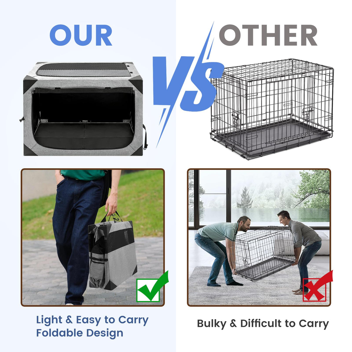 Dog Crate,36x25x25 Inch Large Dog Crate for Large or Medium Dogs, Portable and Foldable Design of Dog Cage, Perfect for Travel or Home Use, Dog Kennel with 3-Door and Durable Mesh Windows, Light Grey