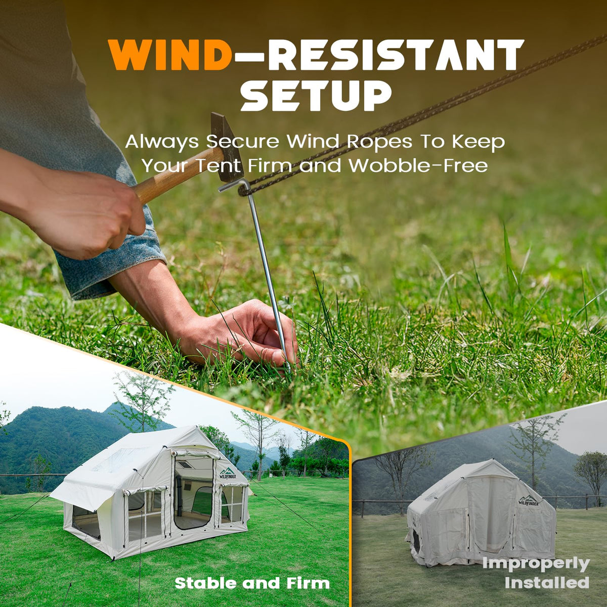 Inflatable Tent with Skylight, Quick Setup Blow Up Tents with Pump, Hot Tent with Stove Jack, Waterproof Oxford Inflatable House for Camping, Air Glamping Tents for Camping Adult 4-6 Person
