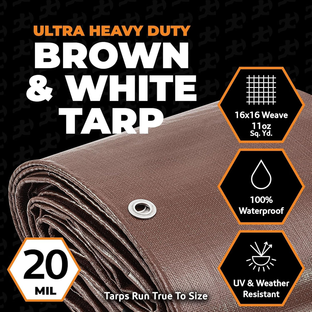 Xpose Safety 15' x 15' Brown/White Ultra Heavy Duty Tarp - 20 Mil - Heavy Duty Waterproof - Extra Large Tarp,Waterproof Tarp Cover Rain Camping,Tent Tarp,UV Protection,Reinforced Corners