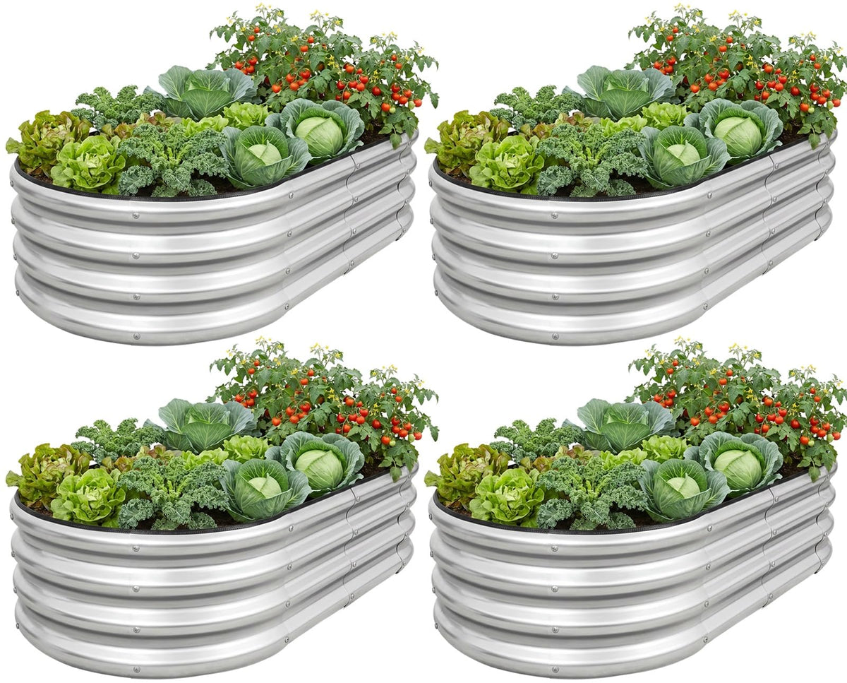 Galvanized Raised Garden Bed- Planter Garden Boxes Outdoor, Raised Beds for Gardening, 4x2x1ft Metal Garden Bed Kit for Vegetables Flower, Planter Raised Bed with Protective Tape & Tools.Silver-4pack