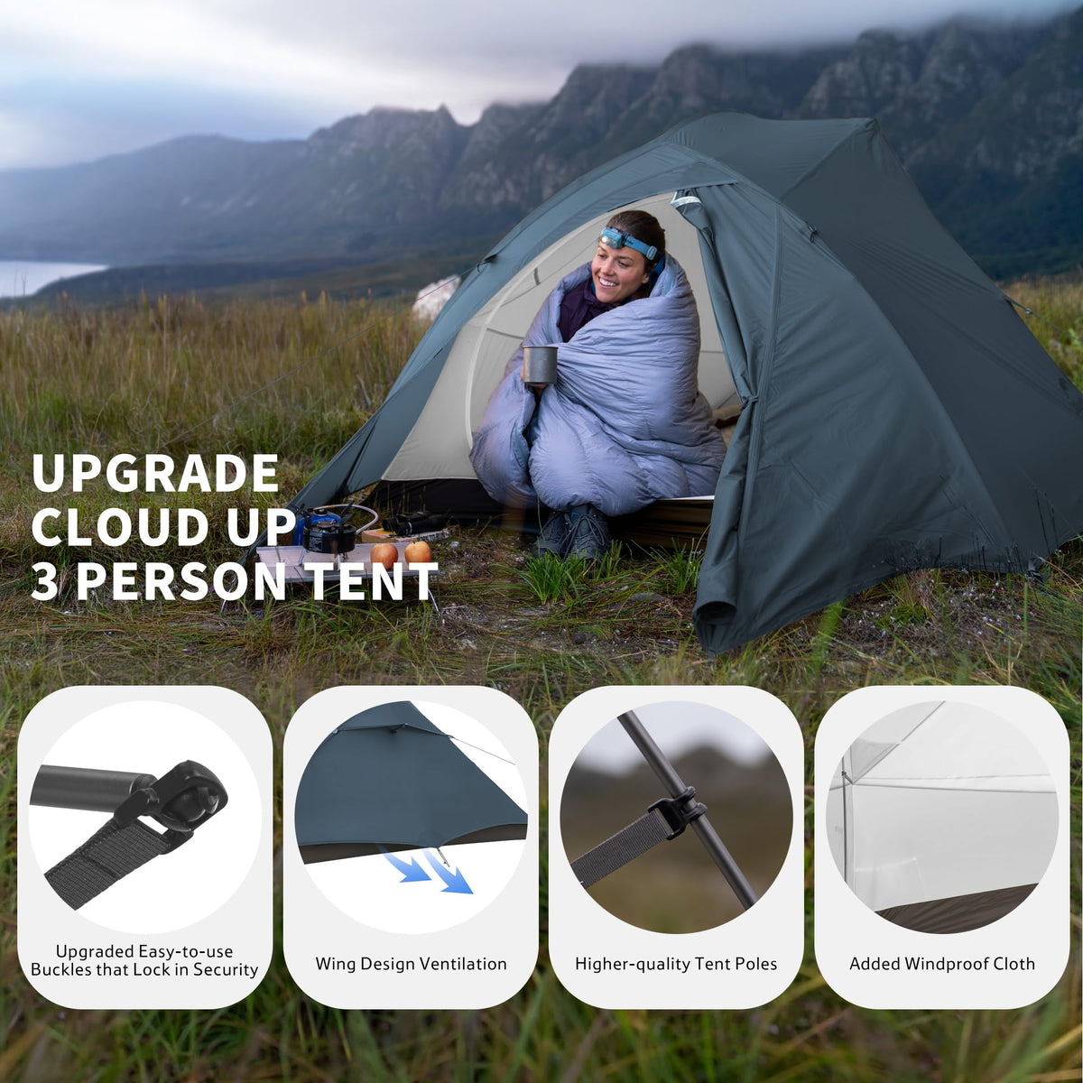 Naturehike Cloud Up 3 Person Backpacking Tent with Footprint - 3 Season Free Standing Lightweight 3 Person Camping Tent | with Footprint, Free Standing, Dome, Camping, Hiking, Waterproof