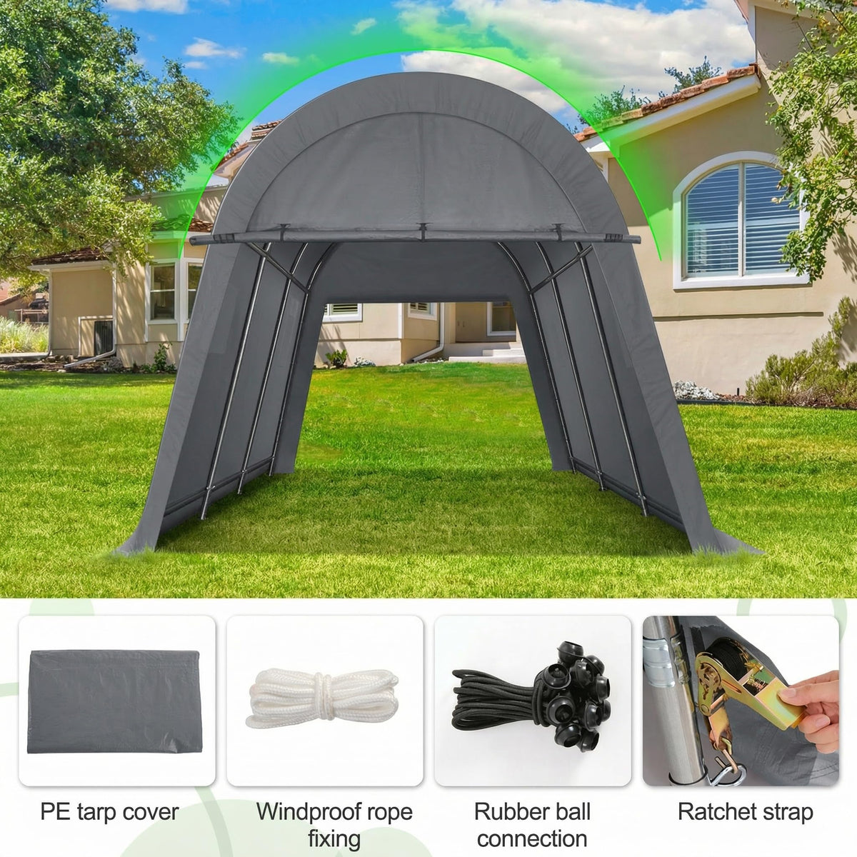 COBIZI Carport Canopy 12x20 Heavy Duty Portable Garage, All-Season Portable Car Ports & Outdoor Storage Shed, Galvanized Frame Vehicle Shelter with Removable Doors and Vents, Gray