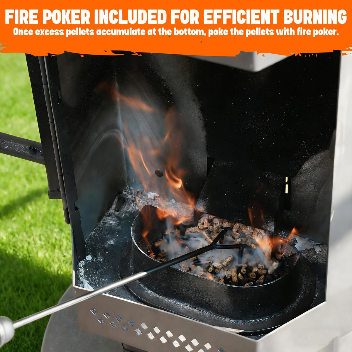 ONLYFIRE OUTDOOR LIVING 80" Premium Wood Pellet Patio Heater with Glass Window, Portable Pellet Heater with Wheel, Modern Fire Pit for Patio Backyard Garden Villa Outdoor Restaurant, 70,000BTU, FP058