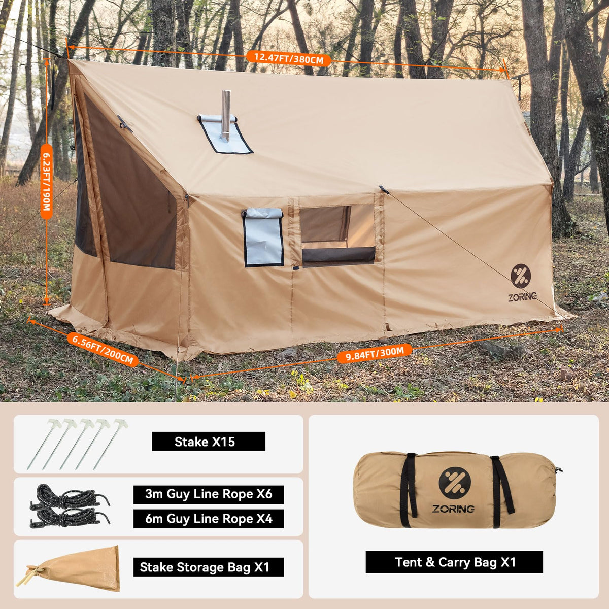 Zoring Hammock Hot Tent with Stove Jack - 4 Season Winter Tent with Snow Skirt, PU3000mm Waterproof Cold Weather Wall Shelter with Big Mesh Door/Windows for Backpacking, Camping, Hiking (No Poles)