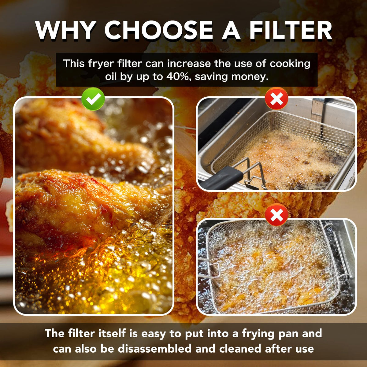 ZUCCIO Commercial 13.75 x 13.75 inch stainless steel fryer filter -550 micron mesh can replace Frymat TK45 fryer - compatible with Avantco and Pitco fryers - extends the life of cooking oil by 40%