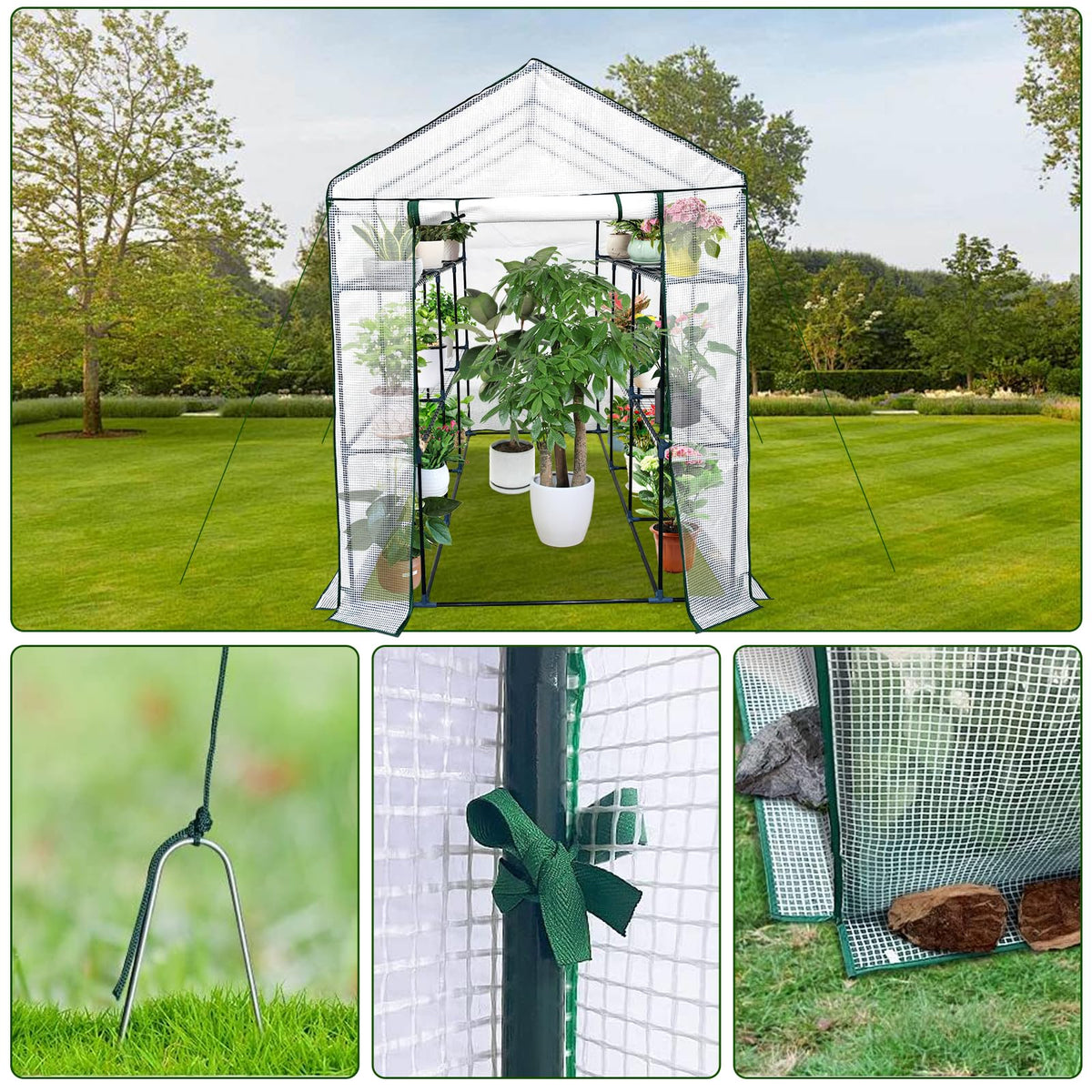 Greenhouse for Outdoors,Walk in 3-Tier 9 Shelves Green House w/Roll-Up Zippered Door Anchors and Ropes,Waterproof & UV Protected Plant Garden Hot House for Garden Patio Backyard,57 x 85 x 76''