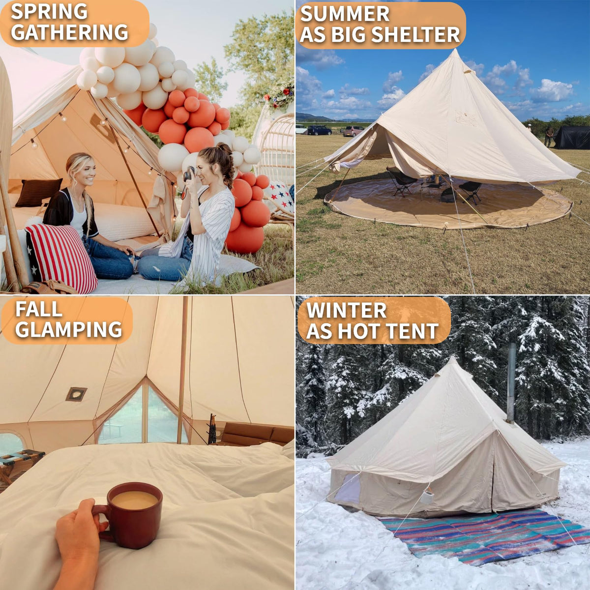 DANCHEL OUTDOOR B5PRO 4 Season Canvas Tent with Stove Jack Camping, Waterproof Bell Tent with AC Port Yurt All Year Living, Luxury Glamping for 6 Person Hunting Party,16.4ft/5m