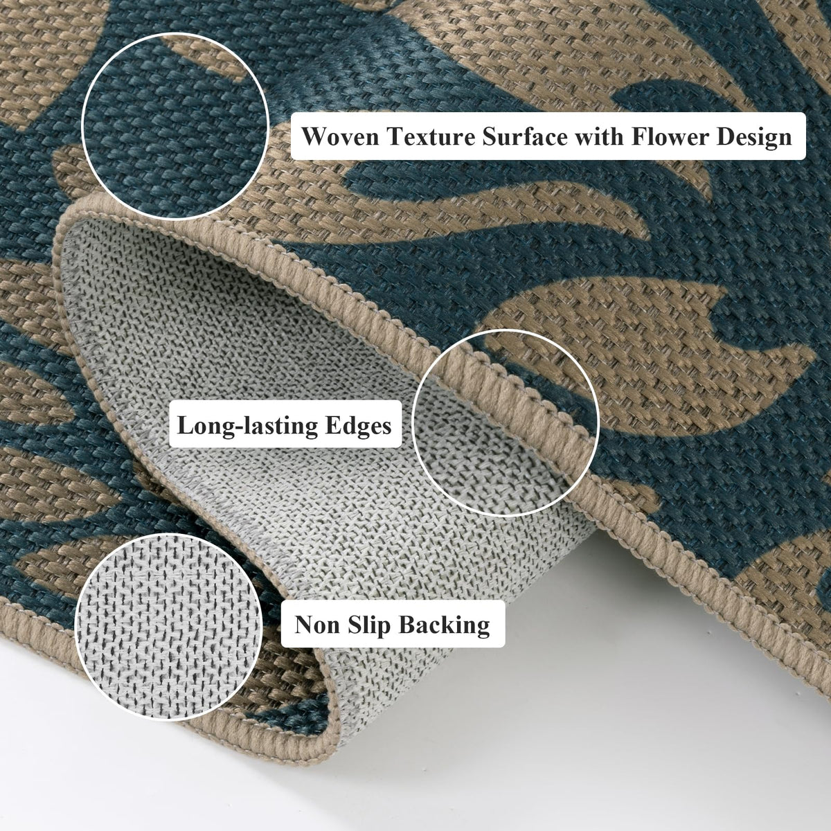 HEBE Easy Jute Area Rugs 8x10ft, Large Outdoor Rug for Patios Non Slip Washable, Floral Floor Carpet for Indoor Outdoor Bedroom Dining Room Balcony Porch