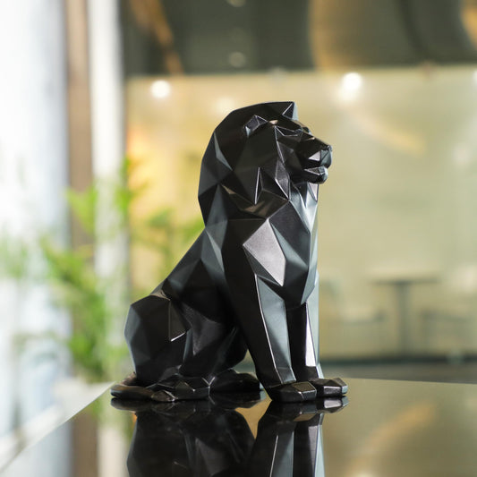 Artarium Geometric Black Lion Statue 7.6 Inch, Modern Resin Lion Figurine for Home Decor, Office Desk, Bookshelf & Coffee Table, Abstract Wildlife Sculpture, Contemporary Interior Decoration Gift