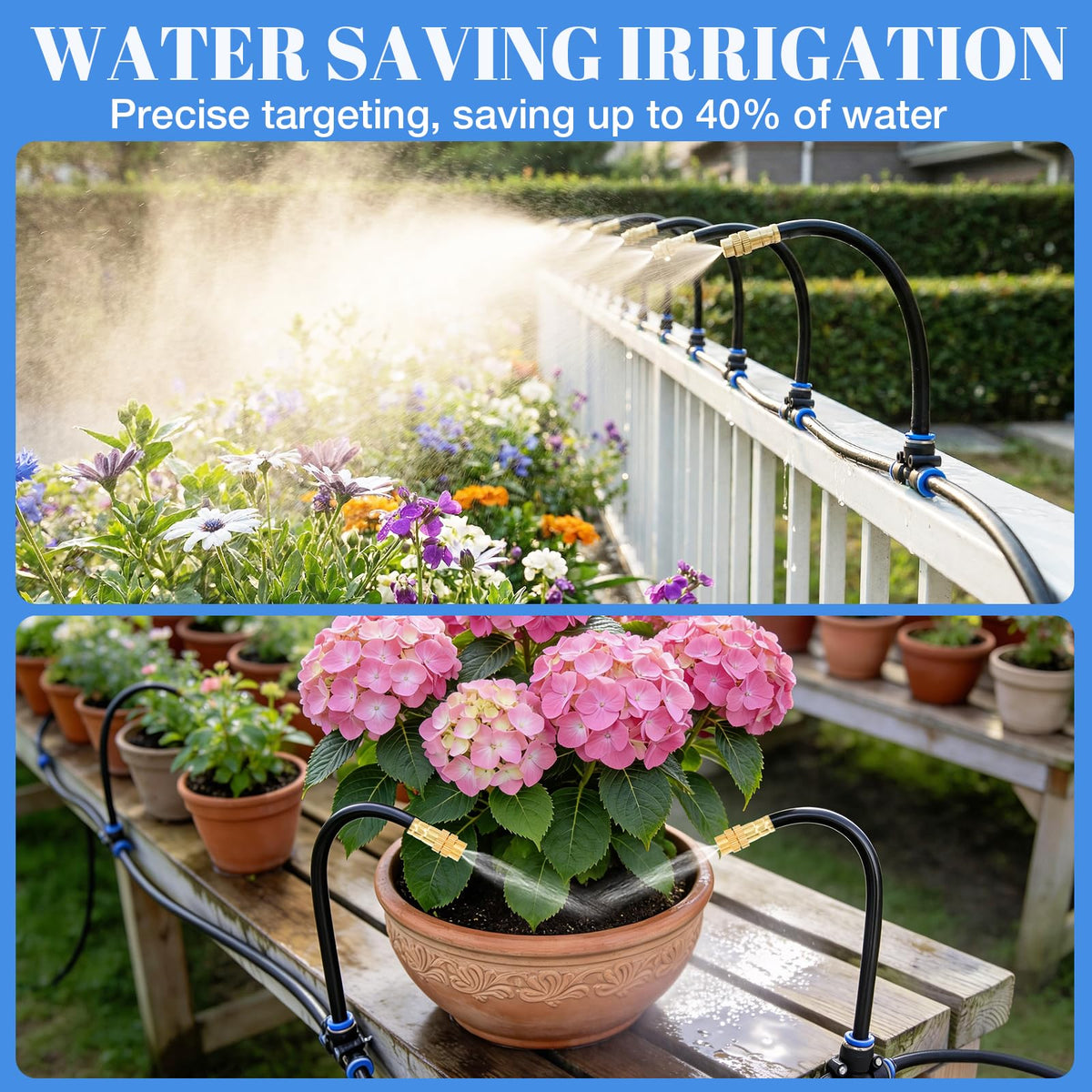 GOTGELIF 100FT Drip Irrigation Kit, with 25Pcs 360° Adjustable Nozzles, 5/16" Tubing, 30 T-connectors, Water-Saving System, Garden Watering Sprinkler for Greenhouse, Vegetable,Potted Plants, Lawn