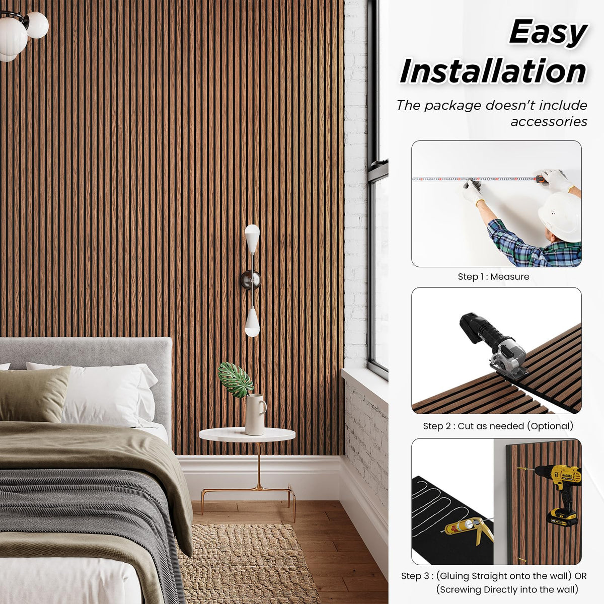 Smartstandard 2 Pack 105.9" x 12.6" Wood Slat Wall Panels, Soundproof Wooden Wall Panels, 3D Fluted Wood Panels for Interior Wall Decor, Classic Brown