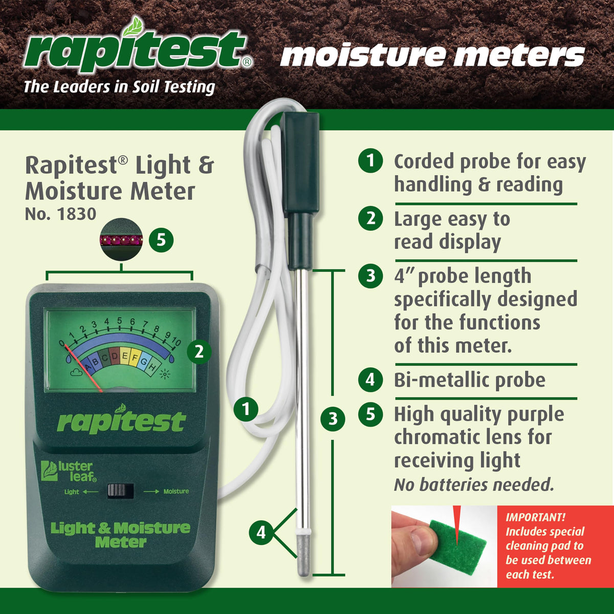 Luster Leaf JEN-639 Rapitest Moisture and Light Combo Meter