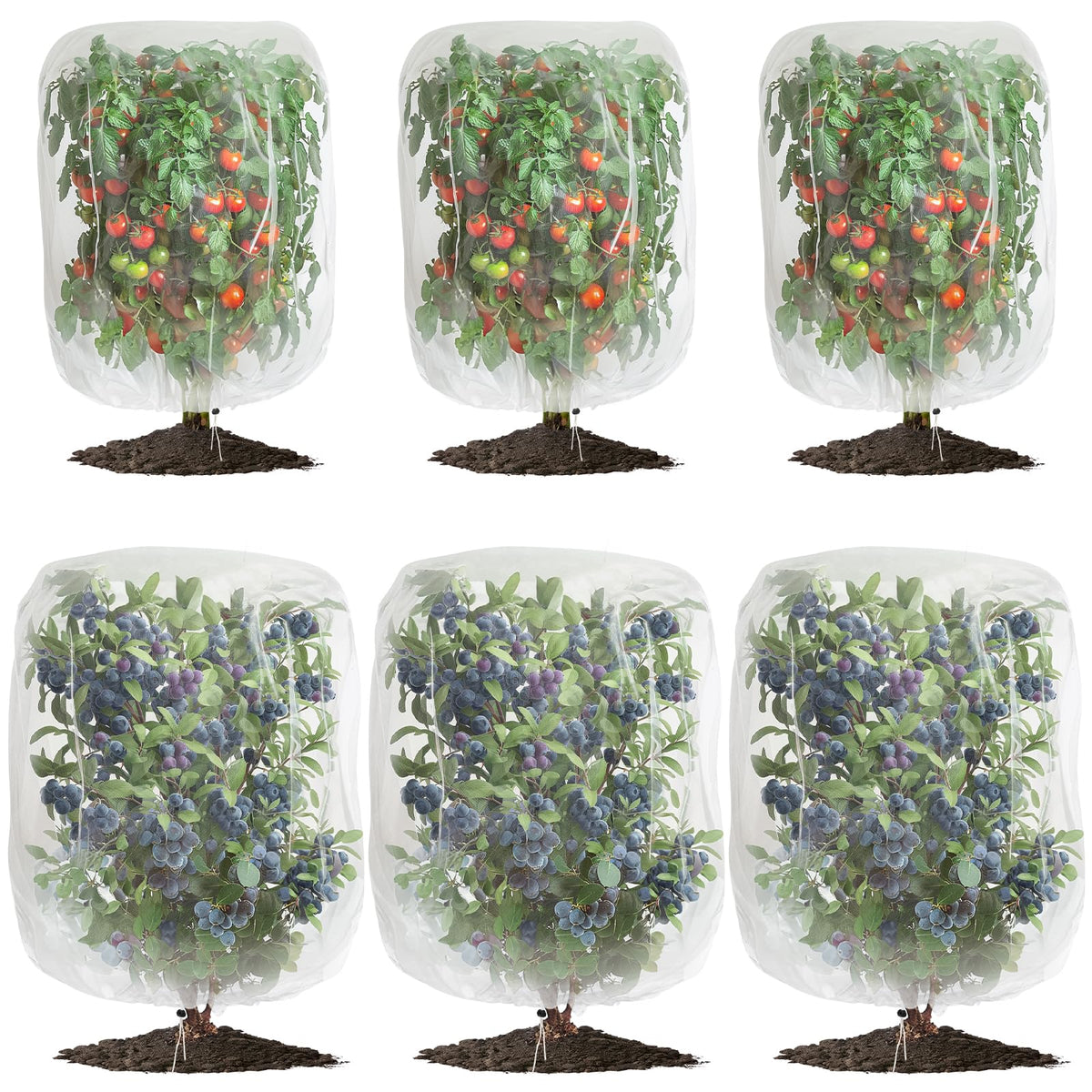 6 Pack Garden Netting for Plants 2.6x3.3ft - 3.3x4.9ft Mesh Fruit Tree Blueberry Pest Barrier Bug Netting with Drawstring 2-Size Insect Bird Netting for Tomato Vegetable Net