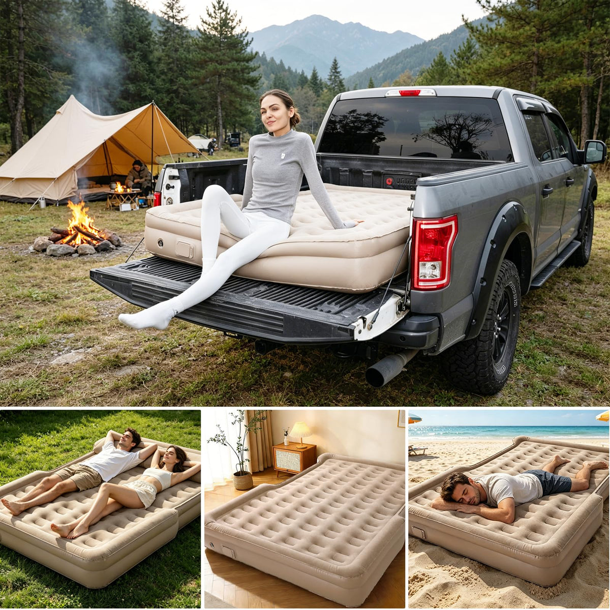 MIRUNNY Truck Bed Air Mattress for 5.5-6.7Ft,Pickup Airbed with Wireless Rechargeable Pump,Inflatable Air Mattress for Travel,Outdoor & Road Trips,Fits F-150 / Ram/Silverado Full-Size Trucks