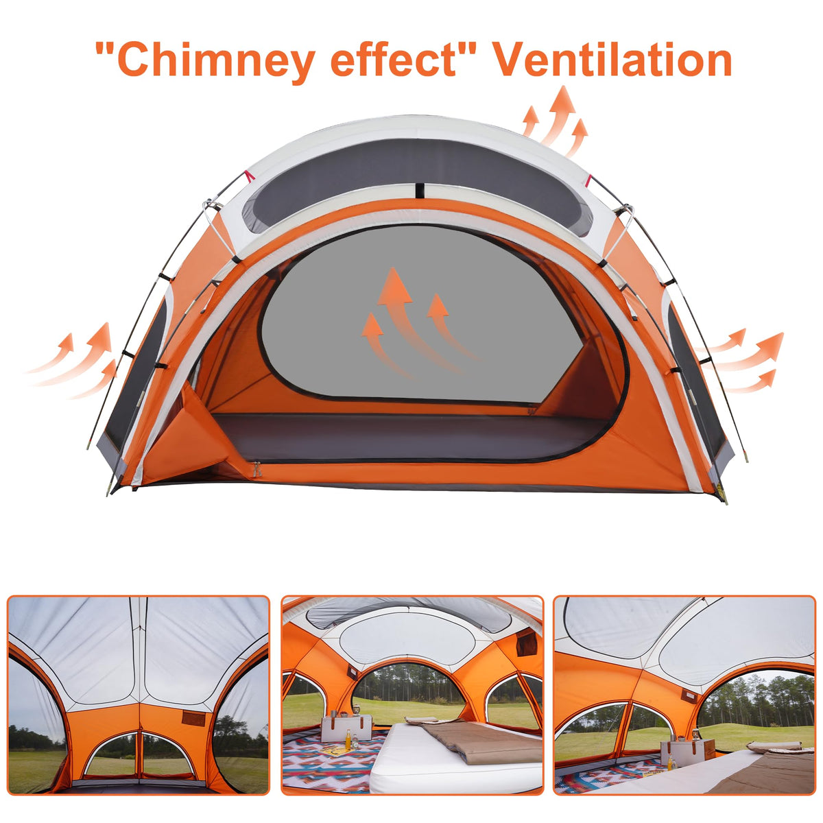 Vidalido 3-4 Person Camping Tent with 2 Large Mesh Door 4 Mesh Window Family Tents, Double Layer Waterproof Portable Easy Setup Camp Tent, Canvas Dome Tents for Camping Outdoor Hiking and Backpacking