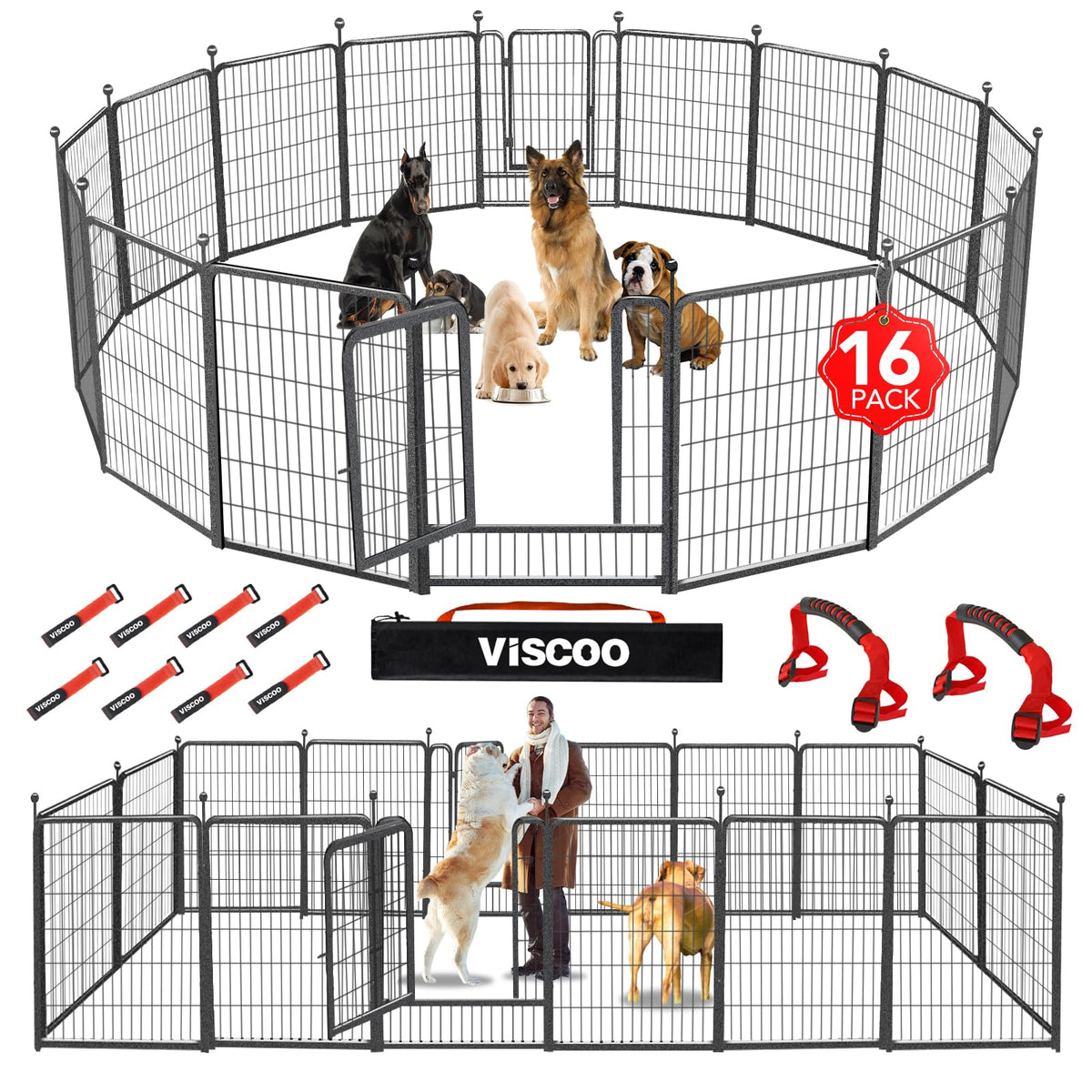 VISCOO Dog Playpen Outdoor, 16 Panels 40" High Metal Dog Fence with Gate, Pet Fence for Large/Small Dogs, Portable Dog Fence for RV Camping, Yard