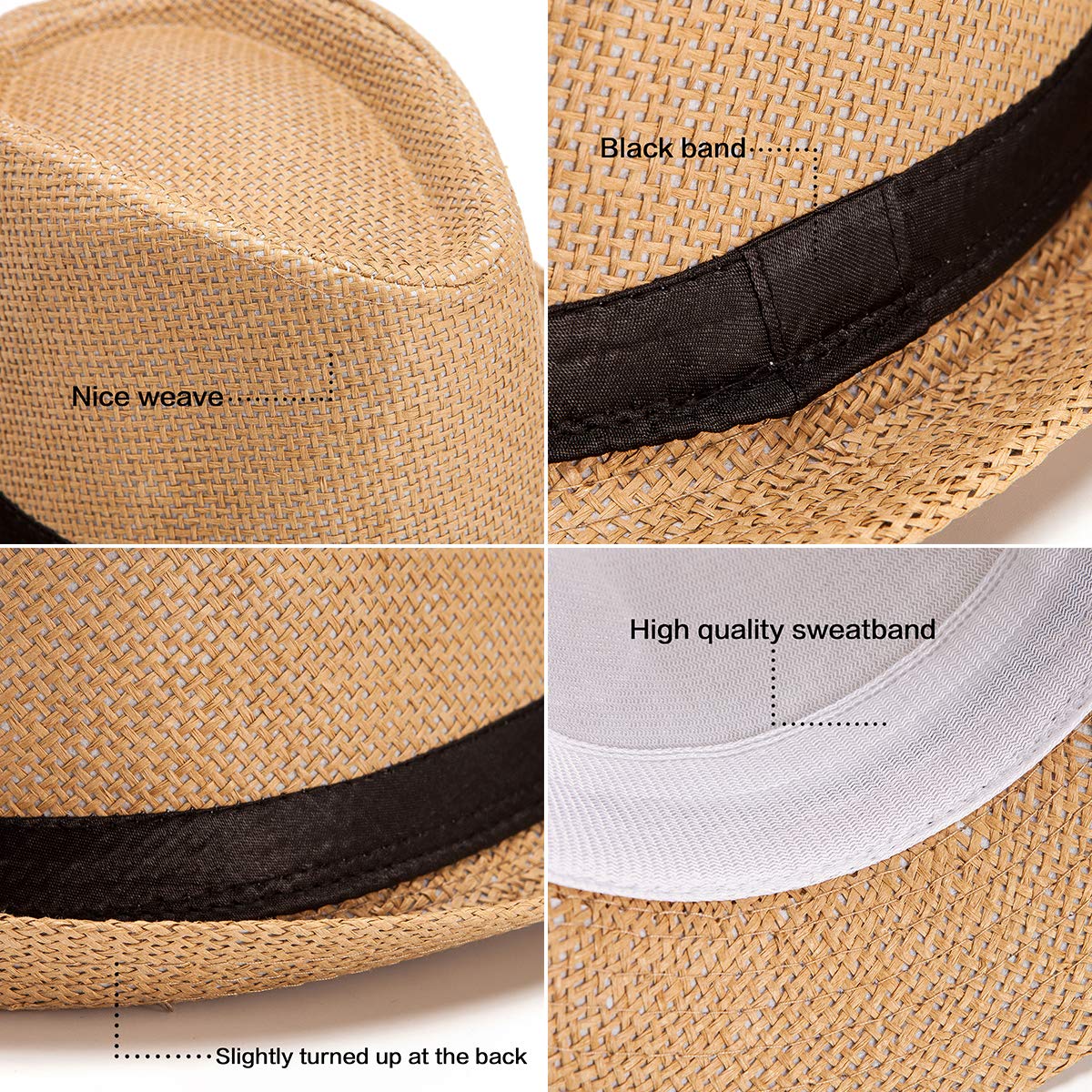 Straw Hat for Women Men - Summer Khaki Fedora Hat with Band Sun Hat for Travel